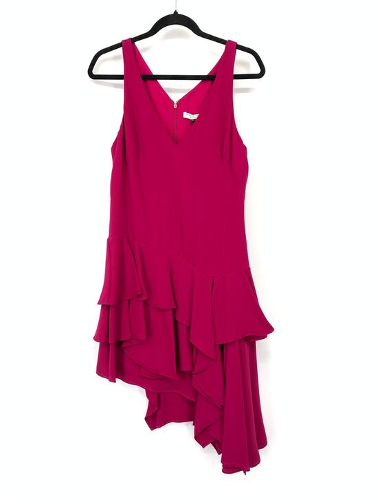 Halston Heritage Dresses & Skirts - Halston Heritage Asymmetrical Dress Pink Ruffle Hem Sleeveless Womens 6 V-Neck